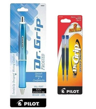 Pilot Dr. Grip Frosted Ball Point Pen Med. 1.0mm Blue/Blue Refill Office School