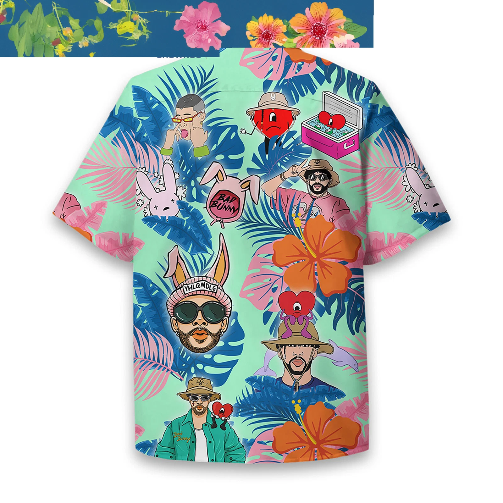 Bad Bunny Love Dolphin Coconut Palm Hawaiian Shirt