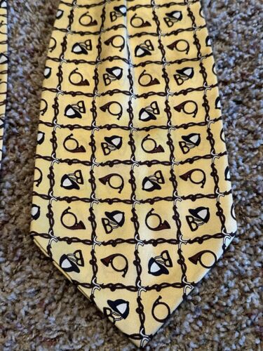 Cravatta vintage Ascot cravatta 100% seta di artigianato inc giallo corno francese design - Foto 4 di 12