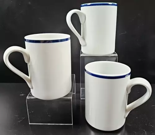 3 Dansk Christianshavn Blue Mugs Set Bistro White Drink Coffee Cups Portugal Lot