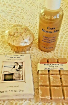 4-PIECE BATH SET NEW INDULGENCE Chocolate Cream Salt & Fizz Bath Body Bar Soak