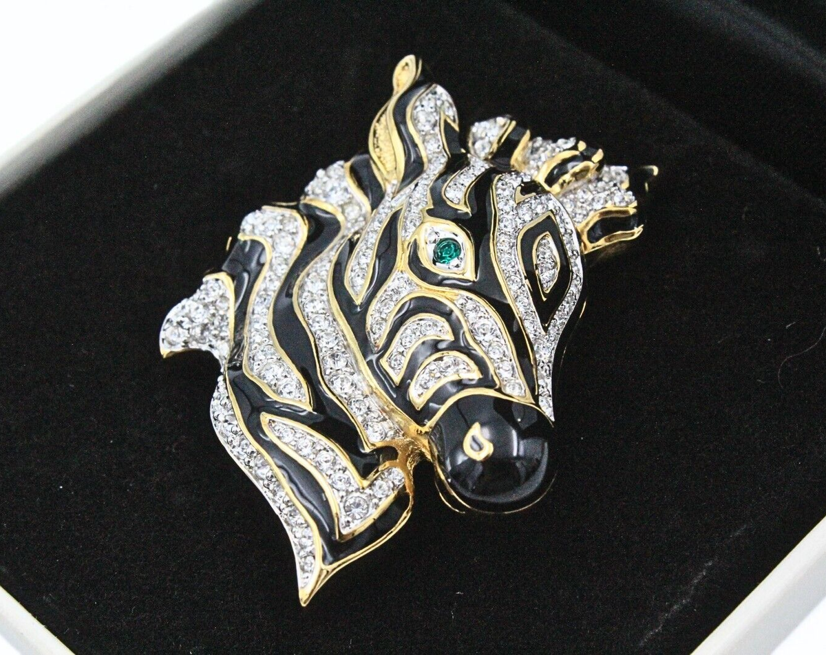 スワロフスキーゼブラ Splendid Swarovski Signed Zebra Head Gold Tone Encrusted Crystal