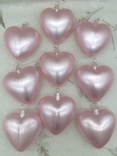 VTG 9 Hand Blown Hanging Glass Hearts 3.25 Pink Frosted Ornaments Victorian