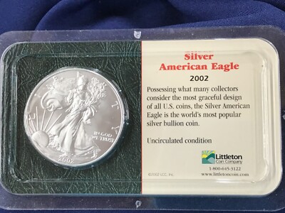 2002 American Silver Eagle Gem BU One Ounce in Littleton Clamshell