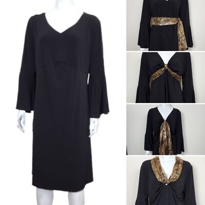 Vicky Tiel Long Bell Sleeve Midi Dress