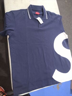 2019 Supreme S Logo Short Sleeve Polo Shirt Navy Large SS19 NWOT
