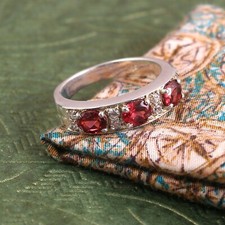 Natural Garnet Ring Halo Band Ring Eternity Ring Three Stone Ring Wife gift her
