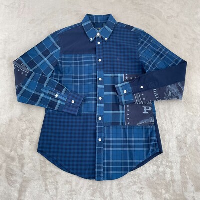 Polo Ralph Lauren Shirt Men Small Blue Eagle Stamp Patchwork America Elections