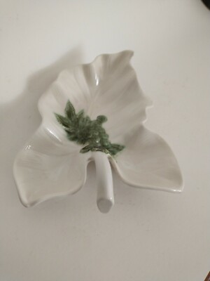 Vintage Hull Art Pottery Leaf Bowl White with Green Grapes