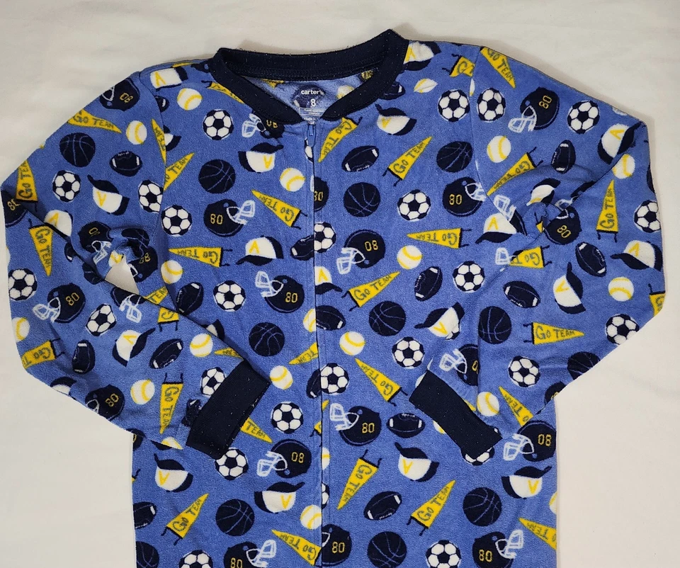 Carter's Boy Blue Sports Go Team! Acogedores pijamas de lana con cremallera completa manga larga 8 Foto 2 de 4