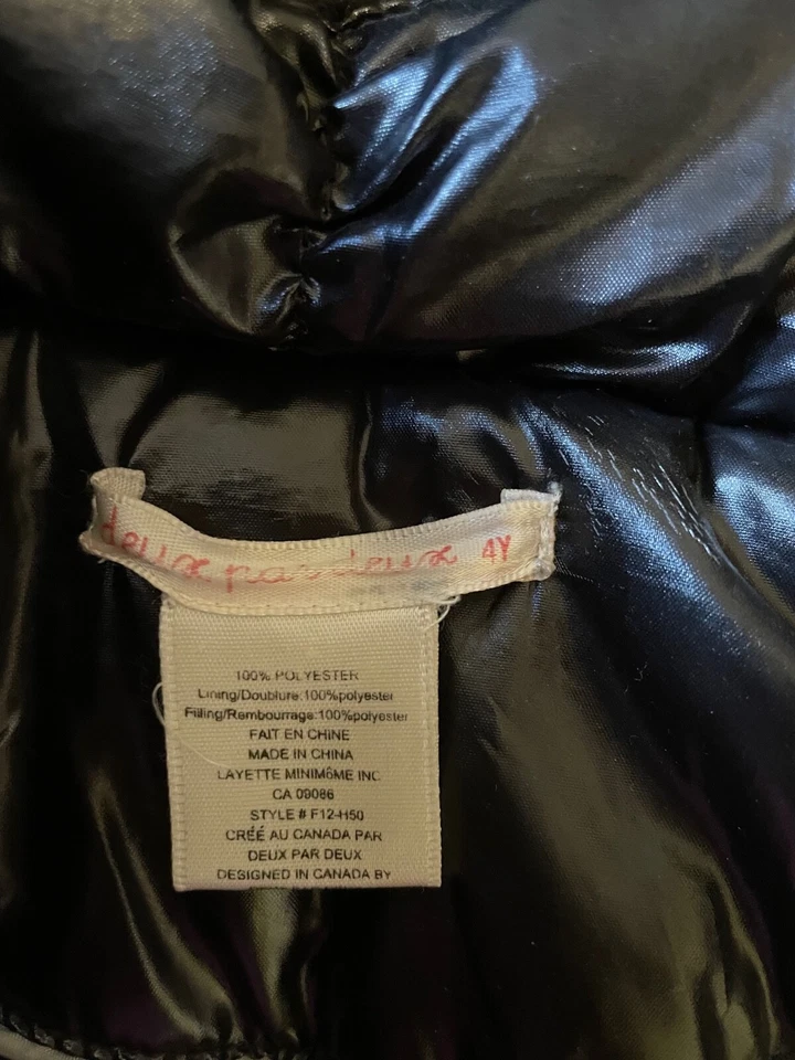 女孩 Deux Par Deux D2D 4 4T 二手状况完好黑色闪亮 Puffer 外套夹克尺寸 — 第 3/3 张图片