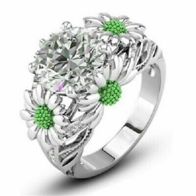 Bague Argentée En Acier Inoxydable Avec Pierre Cristal Et Strass Vert - Neuf Sans Emballage