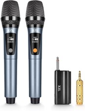 Wireless Microphones, Dual UHF Dynamic Microphone with Rechargeable Long-Distanc