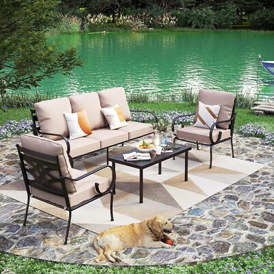 4Piece Extra Large Outdoor Furniture Set Heavy Duty Patio Conversation set for 5
