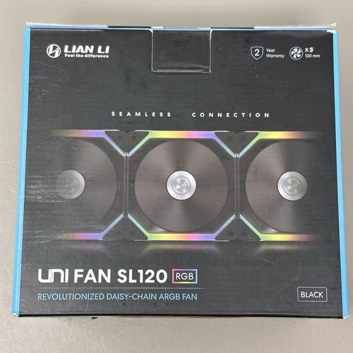 Lian Li UNI FAN SL120 RGB 120mm V1 3 Pack BLACK with Controller Case Fan - NEW