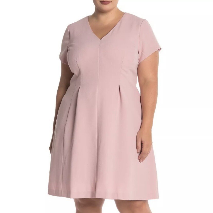 NWT Eliza J Nordstrom Cap Sleeve V-Neck Fit Flare Dress in Blush Pink 14