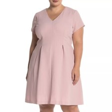 NWT Eliza J Nordstrom Cap Sleeve V-Neck Fit & Flare Dress in Blush Pink 14