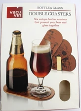 Vacu Vin Bottle & Glass Double Bar Leather Coasters Beer Patent Illustrations