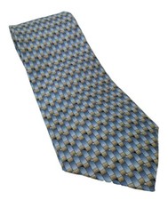 Men's Mulberry Ziggurat Neck Tie Rectangle Diamonds Grey Blue Geometric Silk