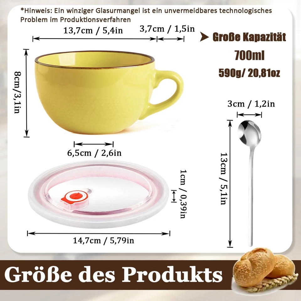 Große Kaffeetasse 700ml Haferflocken Große Teetasse Salatschüsseln Wiederverw... - Bild 2 von 4