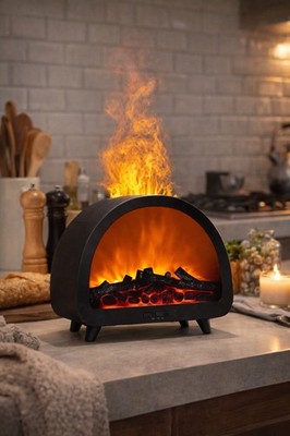 3D Fireplace Flame Aroma Diffuser Humidifier LED Ambient Light Remote Control