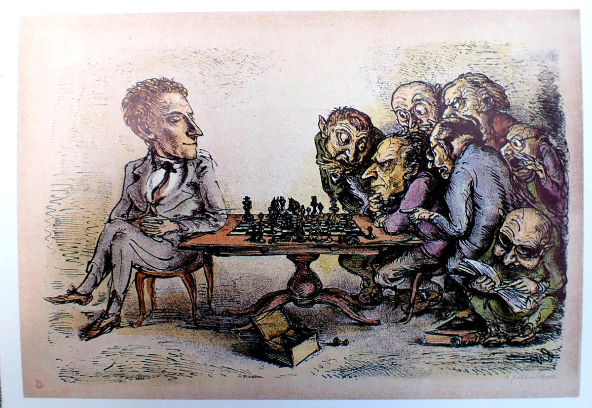 Stell-Es-Auf! "Der Großmeister" Schach Geschenk A. Paul Weber hochbegabt Druck