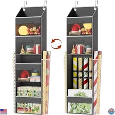 Over Door Wrapping Paper Organizer with 3 Drawers & Side Pockets - Gift Storage