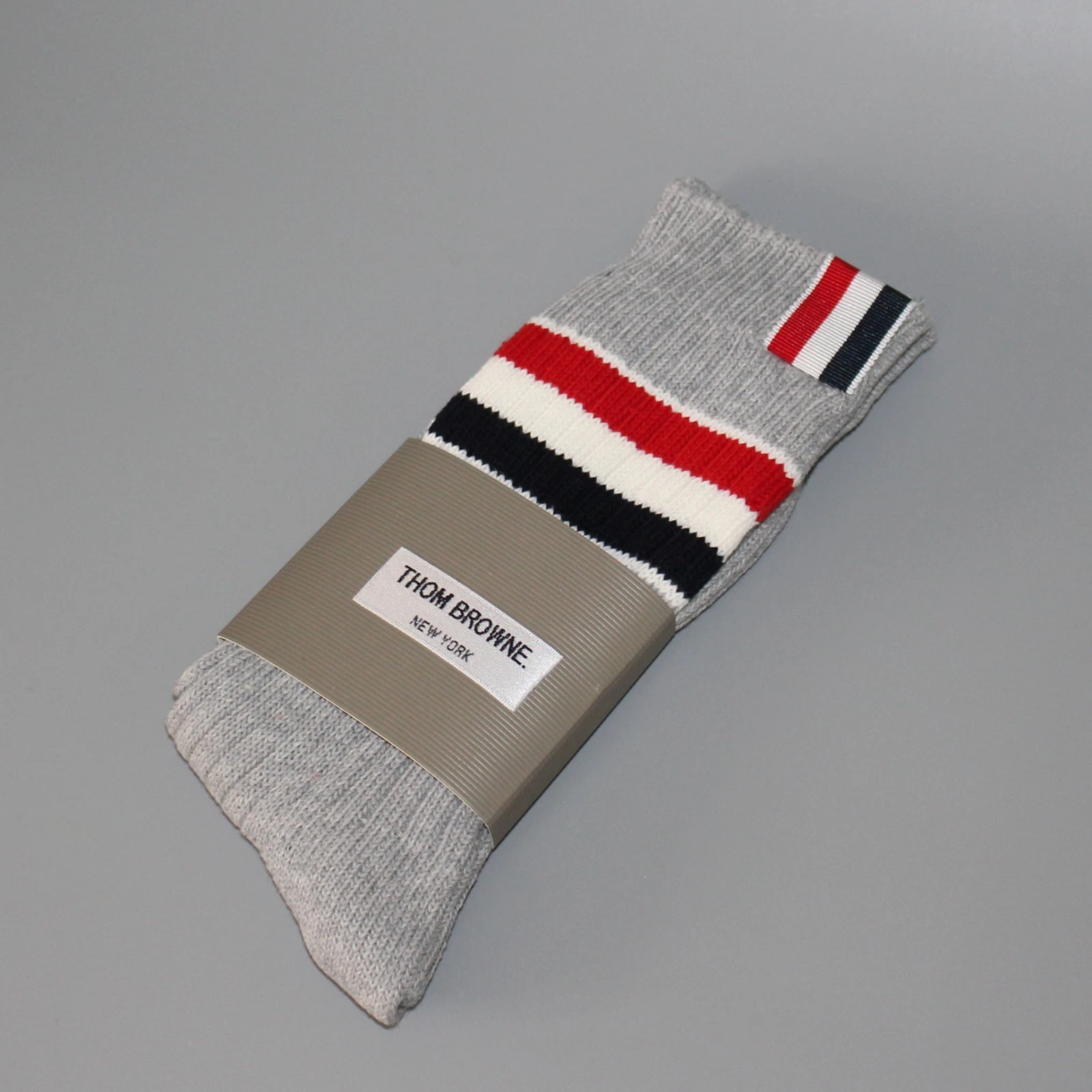 Thom Browne Autumn Winter Mid Calf Socks Cotton Knit Stripe Gray Size O/S