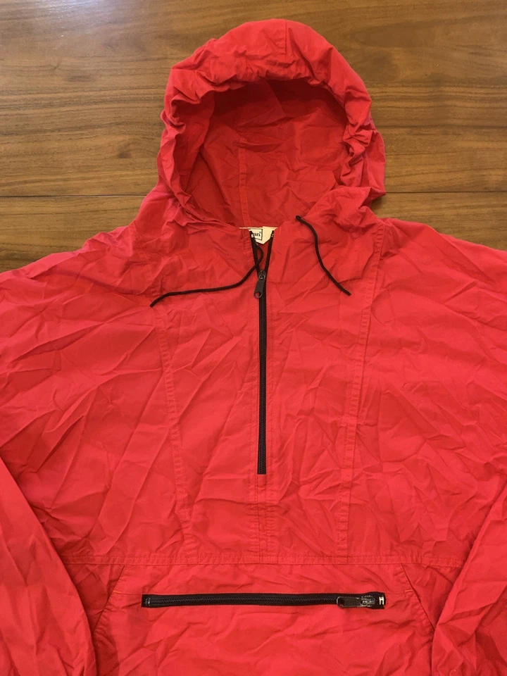 Vintage LL Bean Red Anorak Jacket Mens XL Hooded Half Zip Windbreaker 80s Nylon - Image 2 of 4