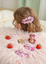 Handmade Acrylic Pink Cartoon Clip Set 3pcs Cute and Fun for Girls