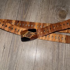 Vintage Boho Wooden Belt Inlay Buckle Articulated Wood XXL Length Up To 55  