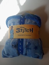 Disney Stitch One Piece Pajama Hooded Fleece Soft Jumpsuit Adult Size L 12-14