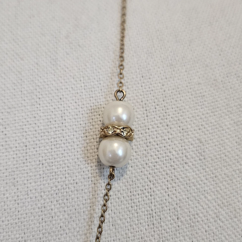 J.Crew 人造珍珠和水钻串珠站链长项链 — 第 2/3 张图片