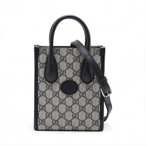 Gucci GG Supreme PVC & leather 2 Way Handbag Navy Blue 671623