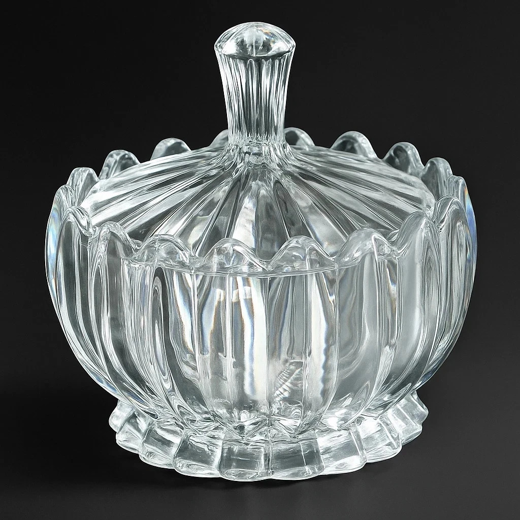 Clear Glass Candy Jar with Lid – Crystal Style Storage Bowl for Sweets & Decor