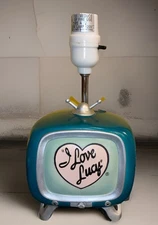 I Love Lucy 13" Vintage Television Table Lamp Collectible Green Works Great