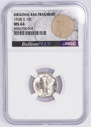 1938 S Mercury Dime NGC MS 64 Silver 10C Coin U.S. Mint Original Bag Fragment