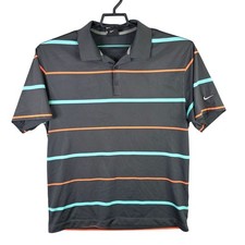 Mens Nike Golf Gray Teal Orange Striped Polo Shirt Dri Fit Short Sleeve Size L