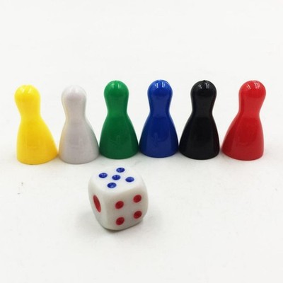 6 Stück bunte Figuren Bauern Schachfiguren Würfel Set für Brett