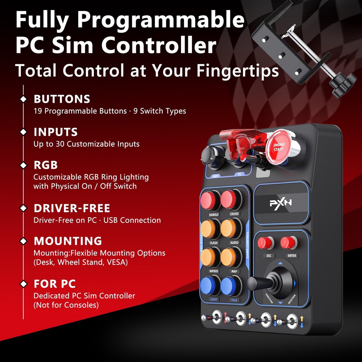 Sim Racing Button Box 19 Buttons RGB USB Control Panel PC CB1 VESA