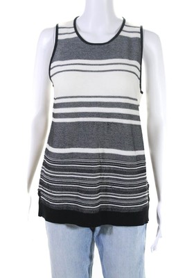 Vince Womens Cotton Knit Striped Print Sleeveless Tank Top White Black ...