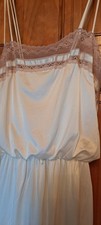 Vtg Flair Long Nightgown Cream Off White Med Ecru Beige Lace Slinky Nylon