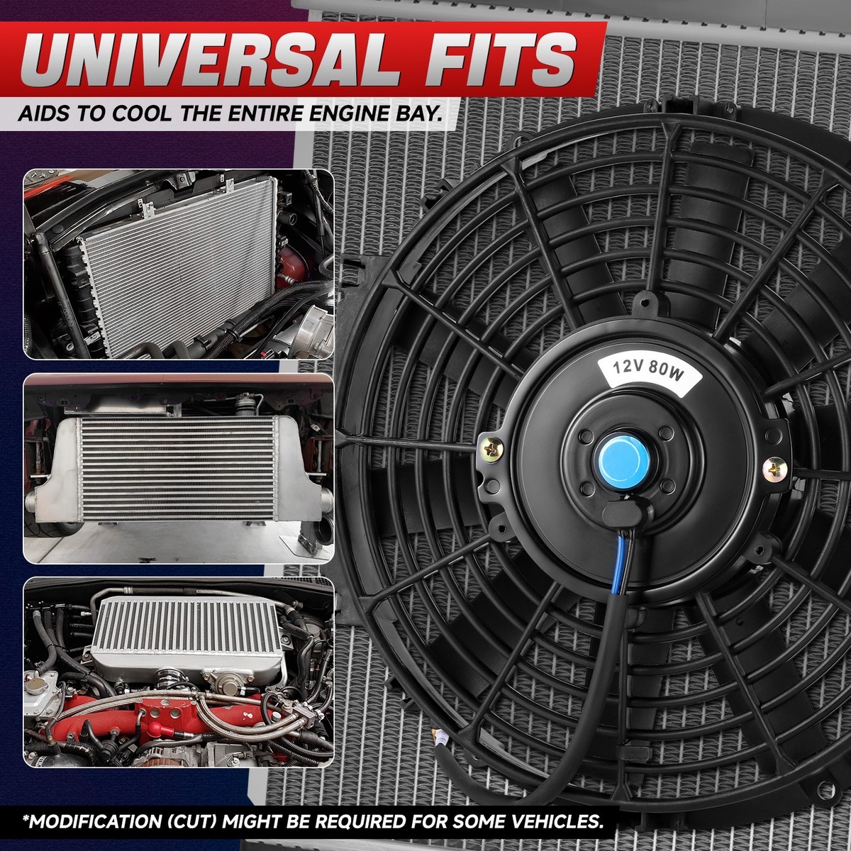 7" High-Performance Slim Radiator Cooling Fan - 12V Electric Fan With Blue Blades & Mounting Kit