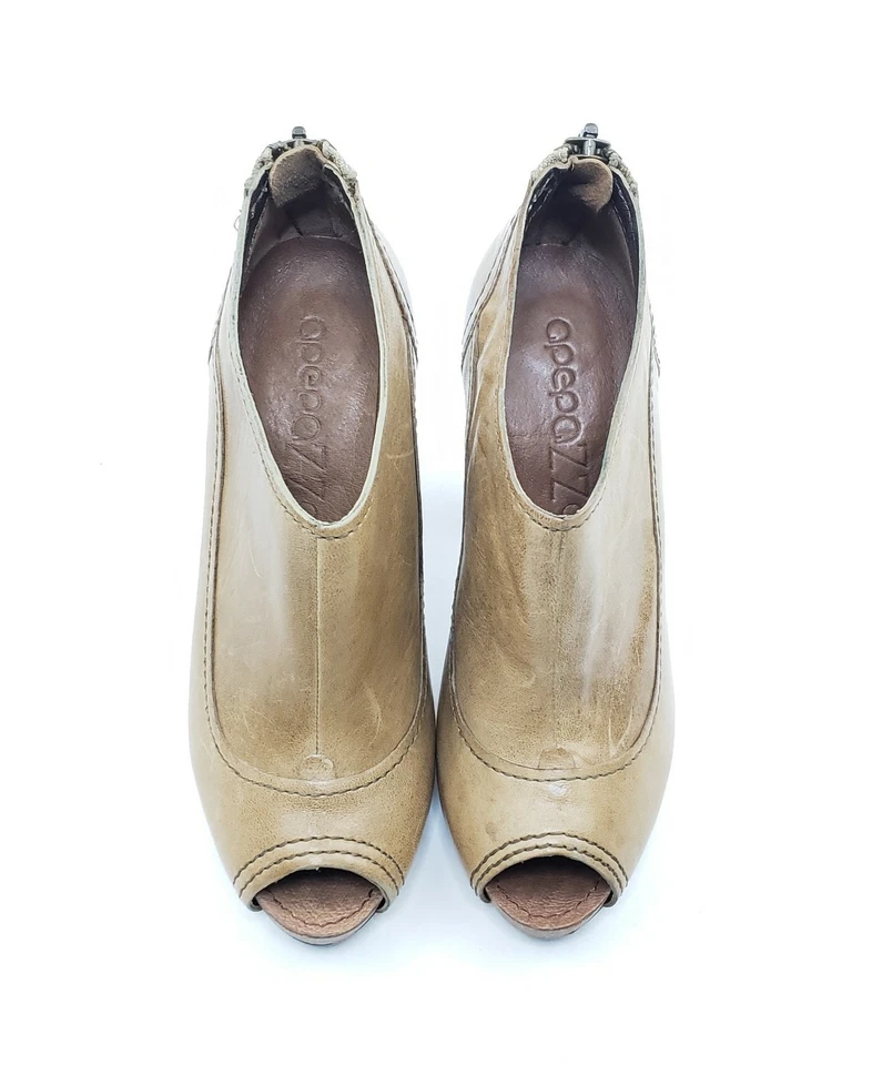 Botines Apepazza Pavia cuero tostado punta abierta plataforma tacón alto para mujer talla 7,5 Foto 4 de 4