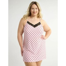 Joyspun Dreamy Soft Collection Lace Trim Knit Chemise Nightgown PINK DOT L