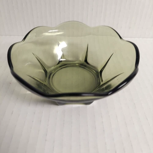 Vintage Anchor Hocking Swedish Avacado Green Dip Bowl - 4 1/4 In Scalloped Edge