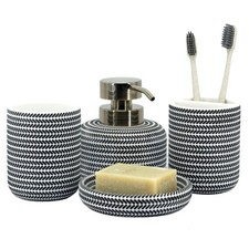 Black and White Bathroom Set, 4 Pieces - Toothbrush Holder, Soap Dispenser, V...