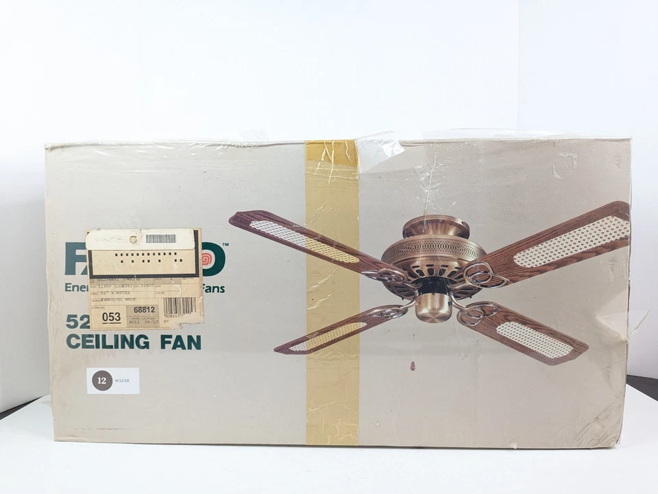 Fanco 1987 52" Ceiling Fan W-52AB Brown Wicker Rattan 80s Movie TV Vintage New - Image 4 of 4