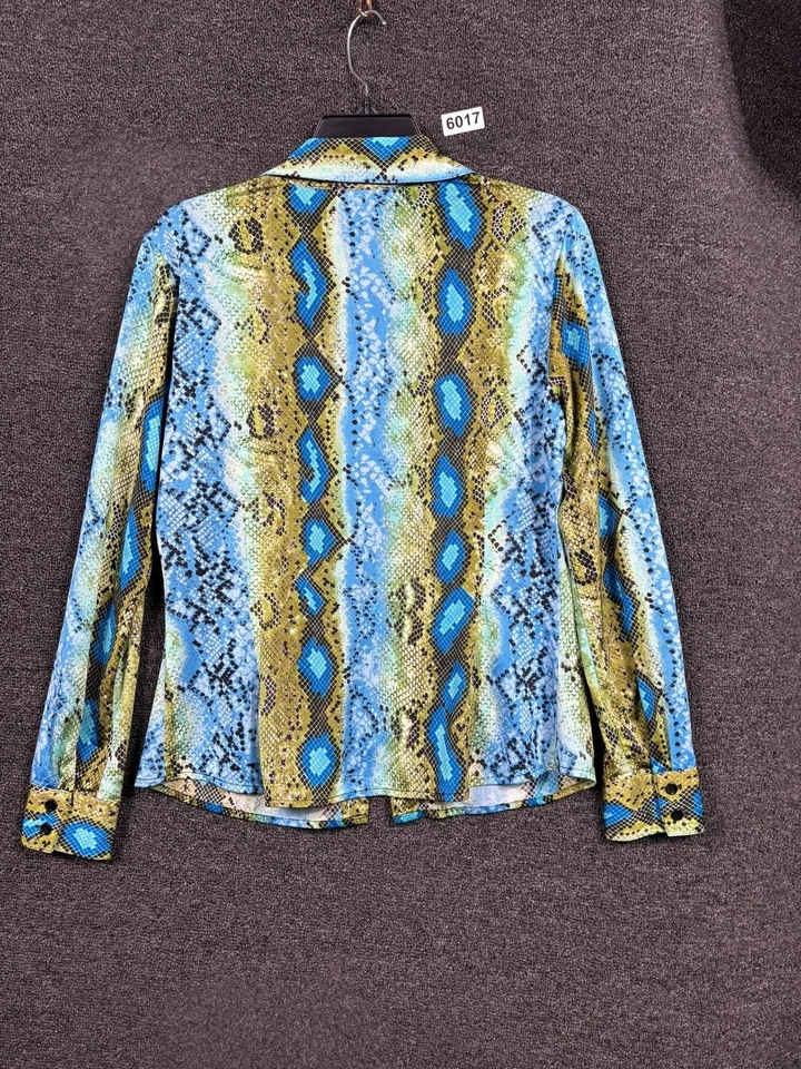 Camisa Etcetera Mujer 10 Azul Verde Estampado Serpiente Botón Frontal Manga Larga Blusa Foto 2 de 4
