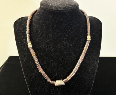 Native American Sterling 925 Brown SHELL HEISHI Bead Necklace 17'' L - 27.9G